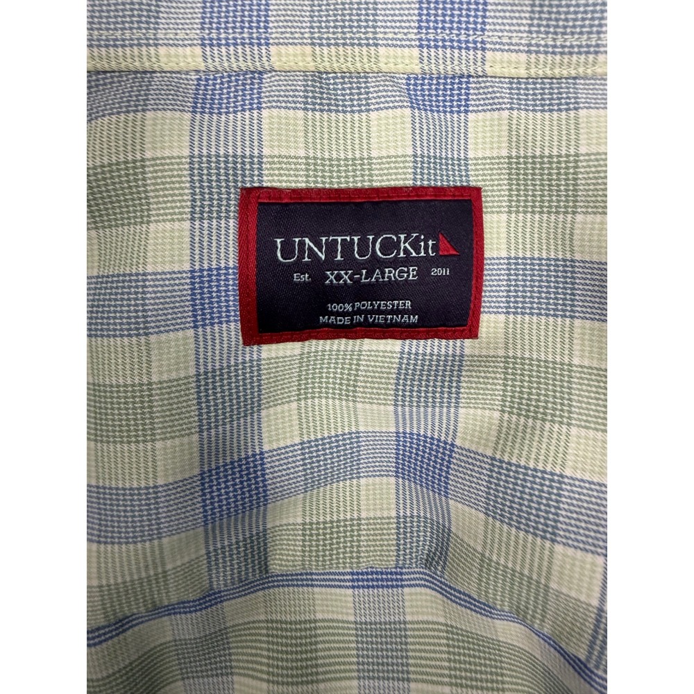 UNTUCKit Mens XXL Button Down Shirt Blue Green Plaid Long Sleeve Polyester